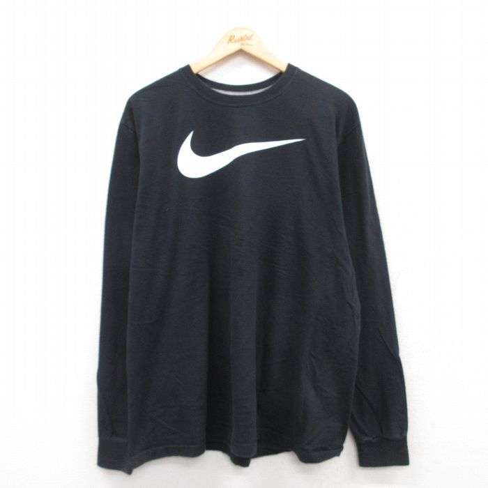 XL★古着 ナイキ NIKE 長袖 Tシャツ メンズ ビッグロゴ 大きいサイズ コットン クルーネック 黒 ブラック 25jul15 中古