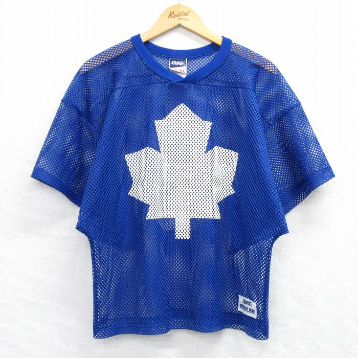 L★古着 半袖 ビンテージ フットボール Tシャツ メンズ 90年代 90s 8 メッシュ地 クルーネック USA製 青 ブルー ユニフォーム ゲームシャツ 25jul16 中古