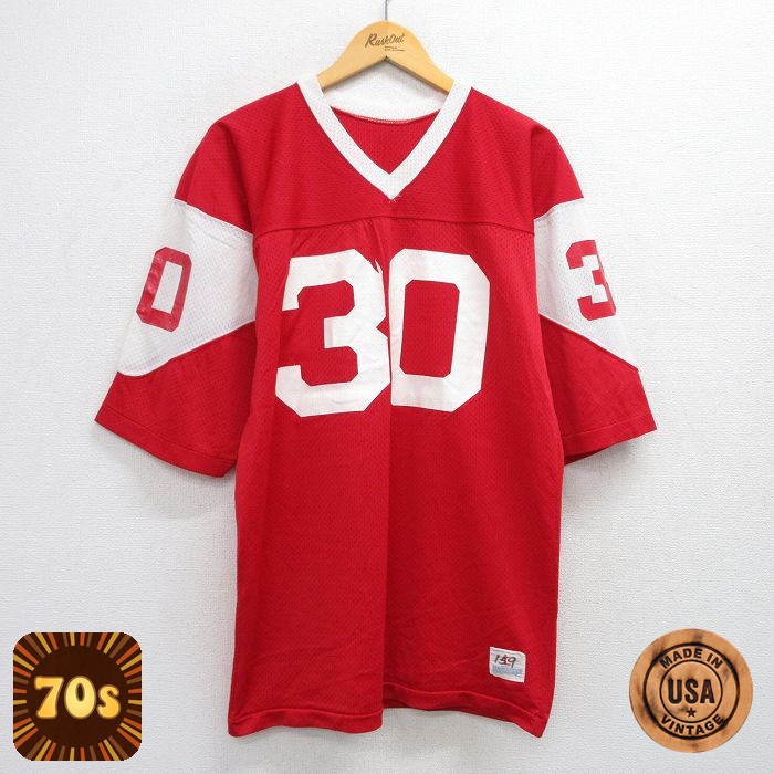 【50%OFF】チャンピオン 70s 半袖フットボールTシャツ メッシュ レッド L | 古着