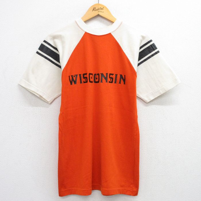 M★古着 チャンピオン champion 半袖 ビンテージ Tシャツ メンズ 60年代 60s ウィスコンシン ラグラン クルーネック USA製 オレンジ他 【spe】 25jul16 中古