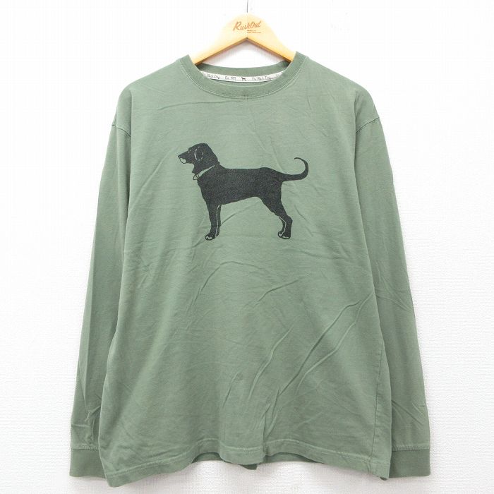 XL★古着 長袖 Tシャツ メンズ The Black Dog コットン クルーネック 緑 グリーン 25jul19 中古
