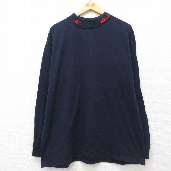 XL★古着 リーボック REEBOK 長袖 ビンテージ Tシャツ メンズ 00年代 00s NFL バッファロービルズ ワンポイントロゴ 大きいサイズ コットン モックネック ハイネック 紺 ネイビー アメフト スーパーボウル 25jul19 中古