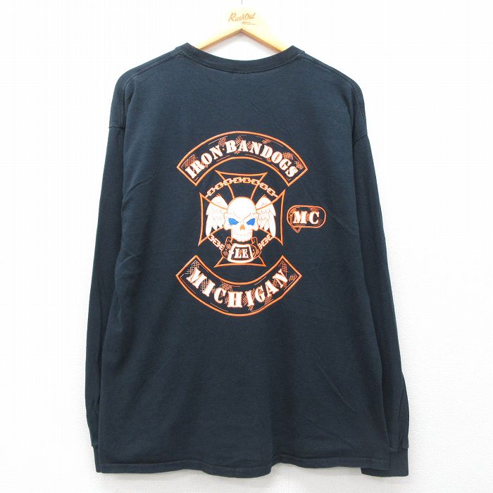 【50%OFF】XL★古着 長袖 ビンテージ Tシャツ メンズ 00年代 00s IRON BANDOGS スカル コットン クルーネック 黒 ブラック 25jul19 中古