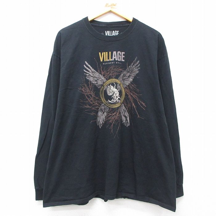 XL★古着 長袖 Tシャツ メンズ ゲーム バイオハザード ヴィレッジ 大きいサイズ コットン クルーネック 黒 ブラック 25jul19 中古