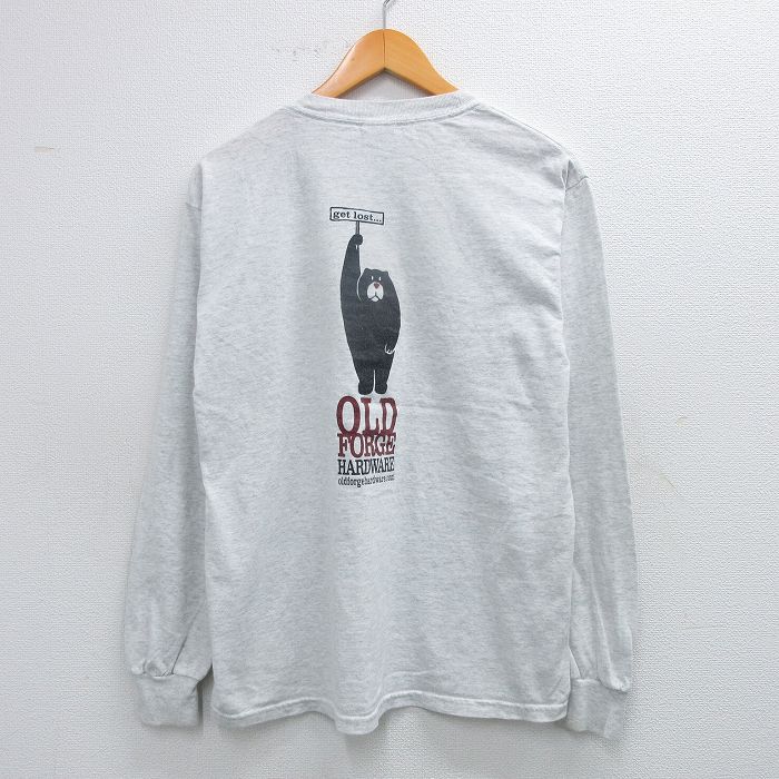 L★古着 長袖 ビンテージ Tシャツ メンズ 00年代 00s クマ OLD FORGE クルーネック 薄グレー 霜降り 25jul19 中古