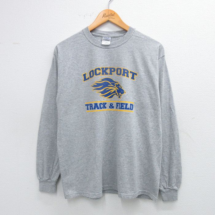 L★古着 長袖 ビンテージ Tシャツ メンズ 00年代 00s LOCKPORT クルーネック グレー 霜降り 25jul19 中古