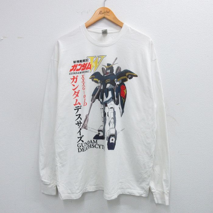 XL★古着 長袖 Tシャツ メンズ アニメ ガンダムデスサイズ コットン クルーネック 白 ホワイト 【spe】 25jul19 中古