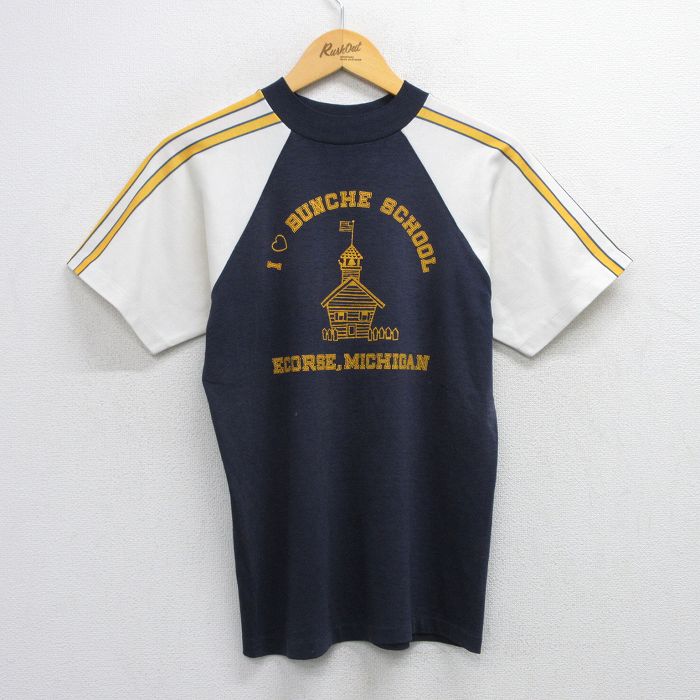 【50%OFF】S★古着 半袖 ビンテージ Tシャツ メンズ 70年代 70s SCHOOL ラグラン クルーネック USA製 紺他 ネイビー 25jul19 中古