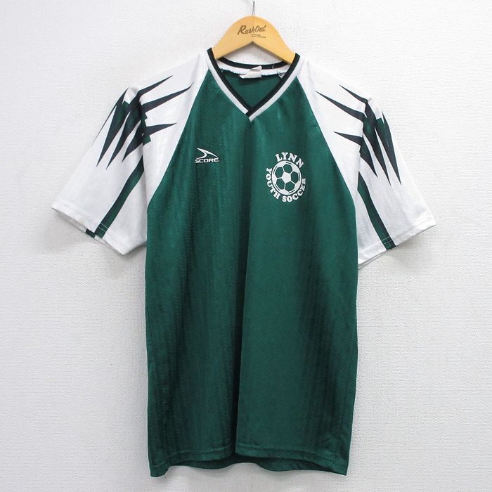 L★古着 半袖 Tシャツ メンズ サッカー ラグラン Vネック 緑 グリーン 25jul19 中古