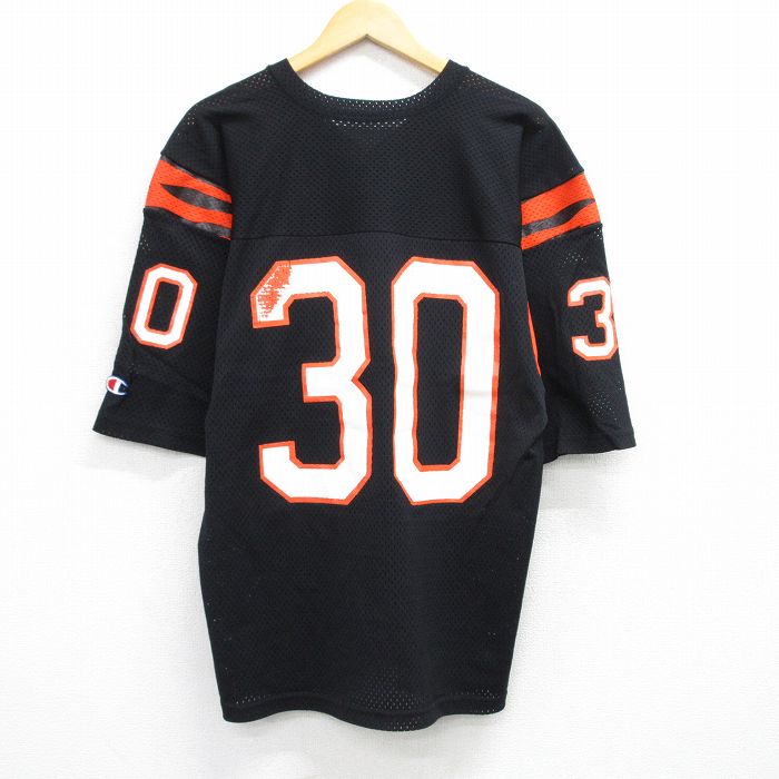 【50%OFF】XL★古着 チャンピオン Champion 半袖 ビンテージ フットボール Tシャツ メンズ 90年代 90s 30 メッシュ地 Vネック USA製 黒 ブラック 【spe】 25jul19 中古