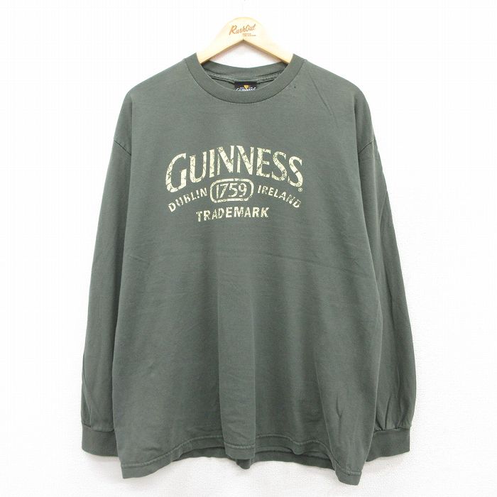 XL★古着 長袖 ビンテージ Tシャツ メンズ 00年代 00s ギネス ビール コットン クルーネック 緑 グリーン 25jul22 中古