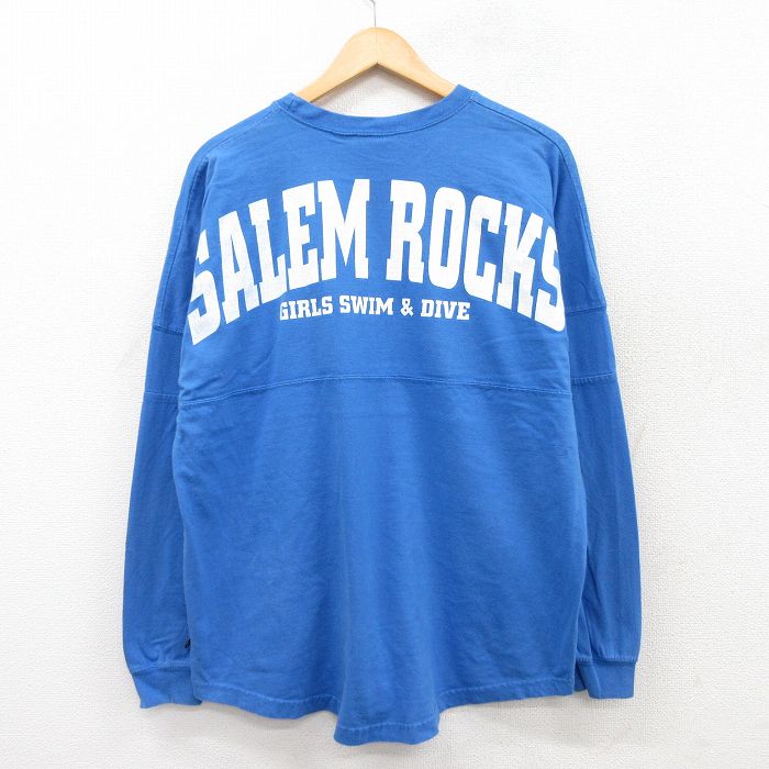 XL★古着 長袖 Tシャツ メンズ SALEM ROCKS 大きいサイズ コットン クルーネック 水色 25jul22 中古