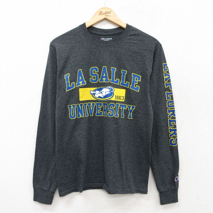 【20%OFF】S★古着 チャンピオン champion 長袖 Tシャツ メンズ LASALLE クルーネック 濃グレー 霜降り 25jul22 中古