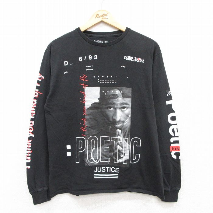 M★古着 長袖 Tシャツ メンズ 映画 ポエティックジャスティス トゥパック 2パック 2PAC コットン クルーネック 黒 ブラック 25jul22 中古