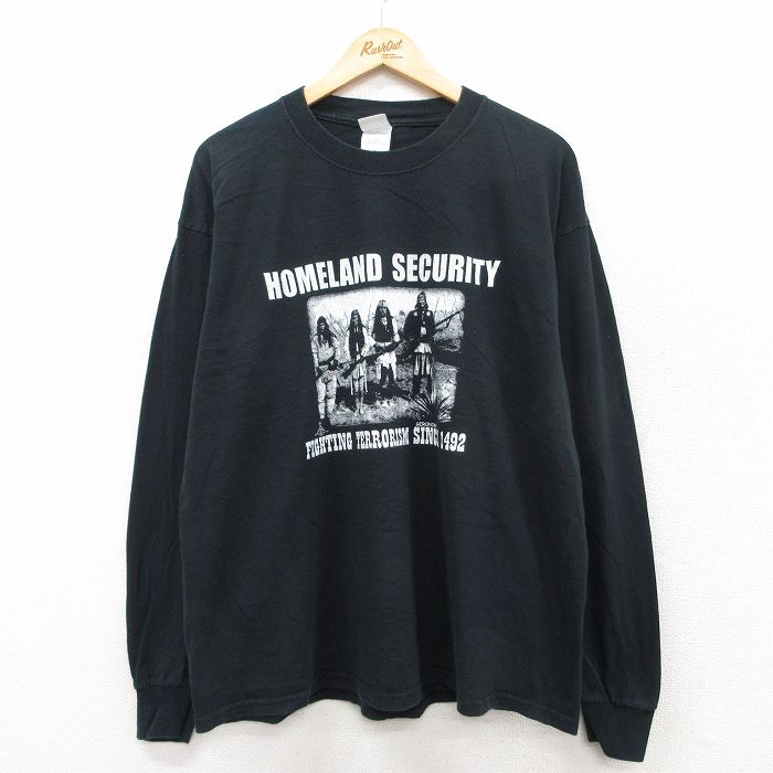 XL★古着 長袖 ビンテージ Tシャツ メンズ 00年代 00s HOMELAND SECURITY 大きいサイズ コットン クルーネック 黒 ブラック 25jul22 中古