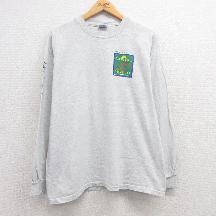 【20%OFF】L★古着 ヘインズ Hanes 長袖 ビンテージ Tシャツ メンズ 90年代 90s CAPITAL 企業広告 クルーネック 薄グレー 霜降り 25jul22 中古