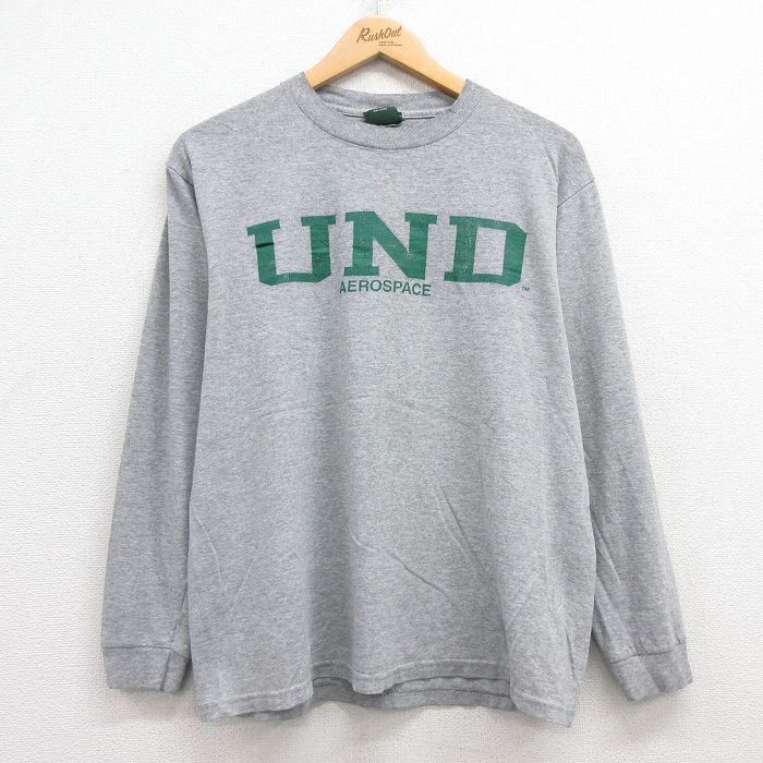 L★古着 MVスポーツ 長袖 ビンテージ Tシャツ メンズ 90年代 90s UND クルーネック USA製 濃グレー 25jul22 中古