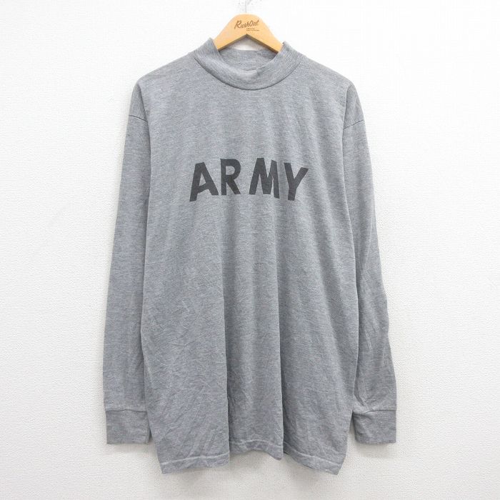 XL★古着 長袖 ビンテージ Tシャツ メンズ 00年代 00s ミリタリー アーミー ARMY リフレクター 大きいサイズ モックネック ハイネック USA製 グレー 霜降り 25jul22 中古