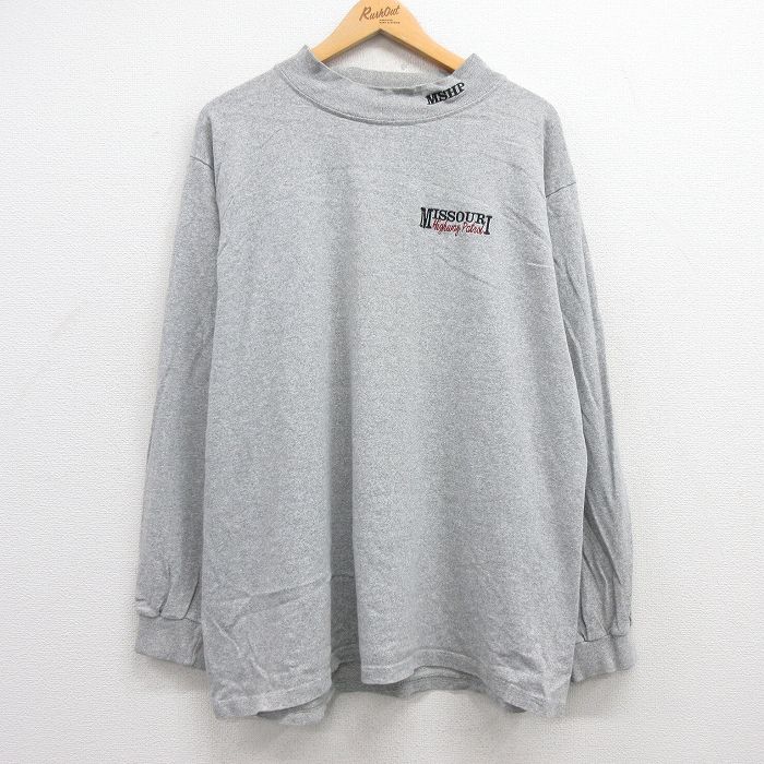 XL★古着 長袖 ビンテージ Tシャツ メンズ 90年代 90s ミズーリ 大きいサイズ モックネック ハイネック USA製 グレー 霜降り 25jul22 中古