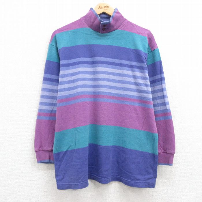 L★古着 長袖 ビンテージ Tシャツ メンズ 90年代 90s コットン モックネック ハイネック USA製 紫他 パープル 【spe】 25jul22 中古
