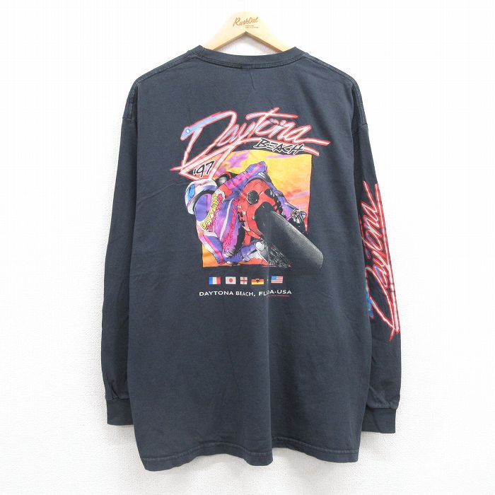 XL★古着 ジョンガルト 長袖 Tシャツ メンズ バイク クルーネック 黒 ブラック 25jul22 中古