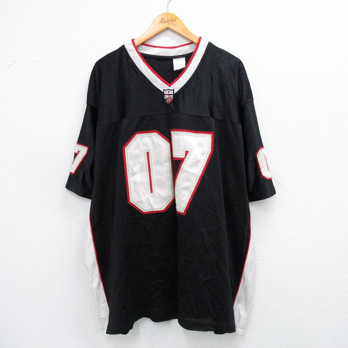 XL★古着 半袖 ビンテージ フットボール Tシャツ メンズ 90年代 90s 07 メッシュ地 大きいサイズ ロング丈 Vネック 黒 ブラック ゲームシャツ ユニフォーム 25jul25 中古