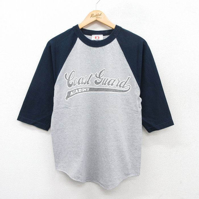 M★古着 7分袖 ビンテージ Tシャツ メンズ 00年代 00s Coast guard ラグラン ツートンカラー クルーネック グレー 霜降り他 25jul25 中古 7分丈 七分丈 七分袖
