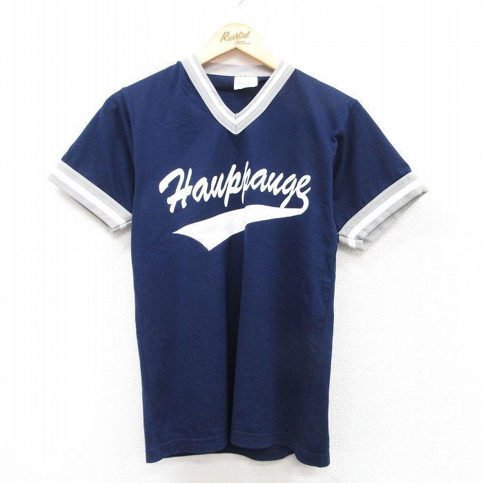 S★古着 半袖 ビンテージ Tシャツ メンズ 80年代 80s Hauppauge Vネック USA製 紺他 ネイビー 25jul25 中古