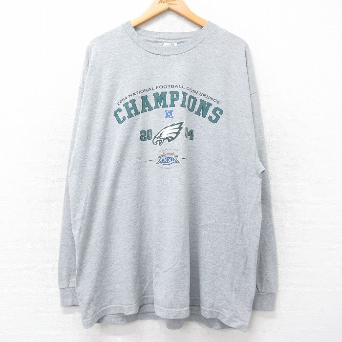 XL★古着 長袖 ビンテージ Tシャツ メンズ 00年代 00s NFL フィラデルフィアイーグルス 大きいサイズ クルーネック グレー 霜降り 25jul25 中古