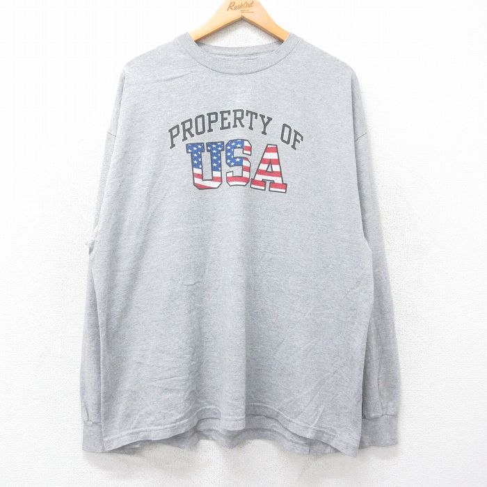 XL★古着 長袖 ビンテージ Tシャツ メンズ 00年代 00s USAロゴ 大きいサイズ クルーネック グレー 霜降り アメフト スーパーボウル 25jul25 中古
