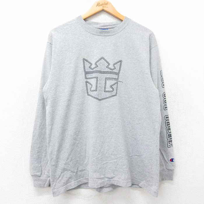 【50%OFF】L★古着 チャンピオン Champion 長袖 ビンテージ Tシャツ メンズ 00年代 00s ROYAL CARIBBEAN クルーネック グレー 霜降り 25jul25 中古