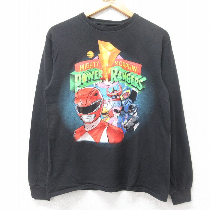 M★古着 長袖 Tシャツ メンズ パワーレンジャー コットン クルーネック 黒 ブラック 25jul25 中古
