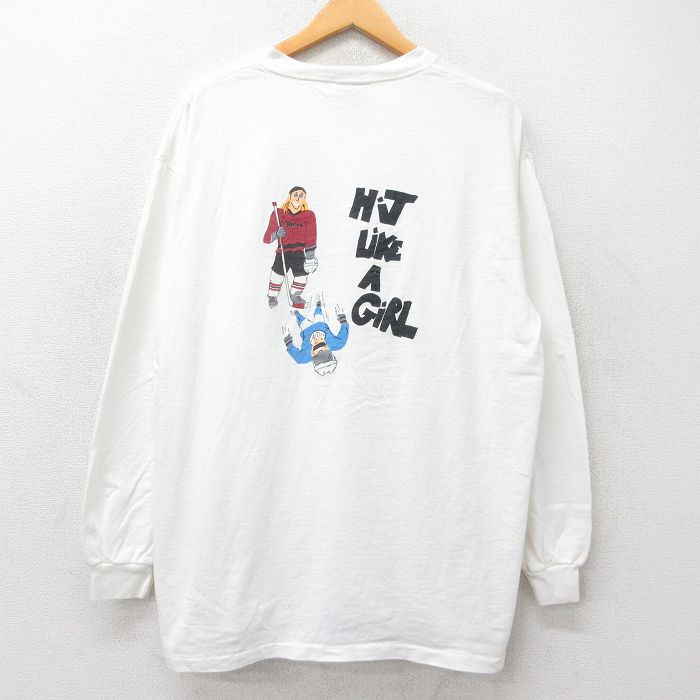 【50%OFF】XL★古着 オニータ ONEITA 長袖 ビンテージ Tシャツ メンズ 90年代 90s アイスホッケー 大きいサイズ コットン クルーネック USA製 白 ホワイト 【spe】 25jul25 中古