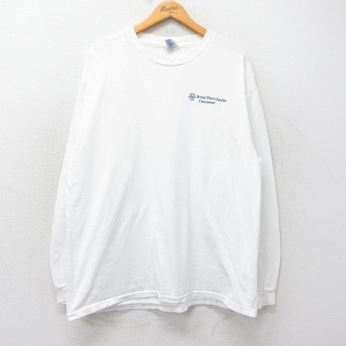 XL★古着 ヘインズ Hanes 長袖 ビンテージ Tシャツ メンズ 00年代 00s Bristol Mayers コットン クルーネック 白 ホワイト 25jul25 中古