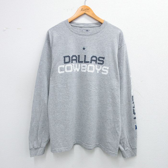 【50%OFF】XL★古着 長袖 Tシャツ メンズ NFL ダラスカウボーイズ 大きいサイズ クルーネック グレー 霜降り アメフト スーパーボウル 25jul26 中古