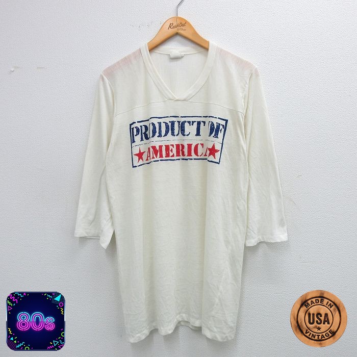 80s 7分袖フットボールTシャツ PRODUCT ホワイト L | 古着