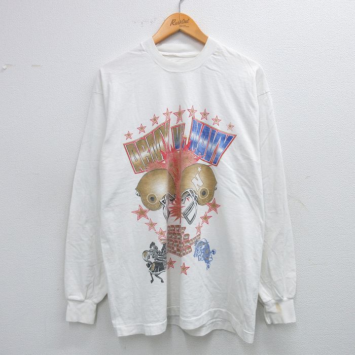90s 長袖Tシャツ ARMYプリント ホワイト XL | 古着