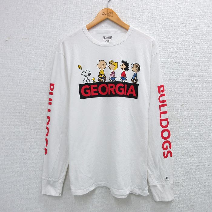 XL★古着 長袖 Tシャツ メンズ ピーナッツ スヌーピー SNOOPY チャーリーブラウン コットン クルーネック 白 ホワイト 25jul26 中古