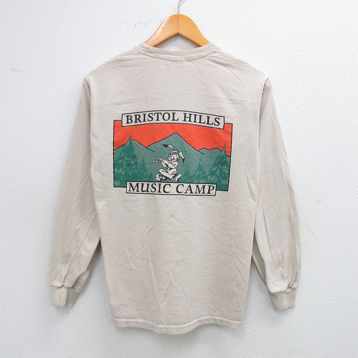 S★古着 長袖 ビンテージ Tシャツ メンズ 00年代 00s BHMC インディアン コットン クルーネック 薄ベージュ カーキ 25jul26 中古