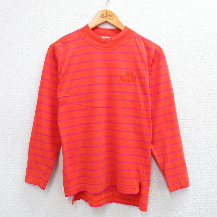 M★古着 IZOD 長袖 ビンテージ Tシャツ メンズ 00年代 00s ワンポイントロゴ コットン クルーネック オレンジ他 ボーダー 25jul26 中古