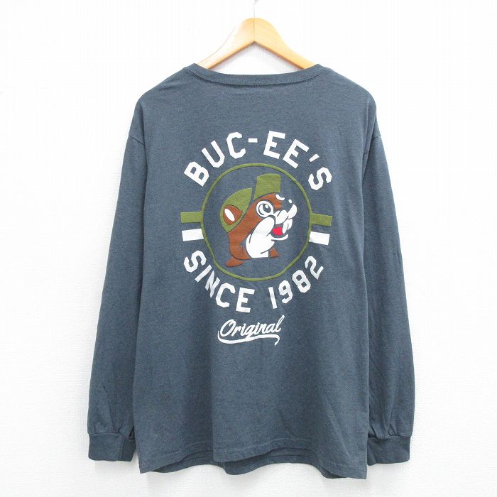 XL★古着 長袖 Tシャツ メンズ バッキーズ クルーネック 濃グレー　霜降り 25jul26 中古