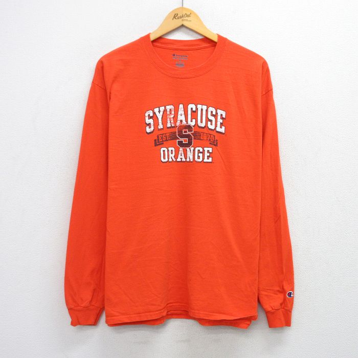 【20%OFF】XL★古着 チャンピオン champion 長袖 Tシャツ メンズ シラキュース オレンジ クルーネック 25jul26 中古