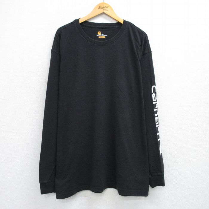【50%OFF】XL★古着 カーハート Carhartt 長袖 Tシャツ メンズ ビッグロゴ 大きいサイズ ロング丈 コットン クルーネック 黒 ブラック 25jul26 中古