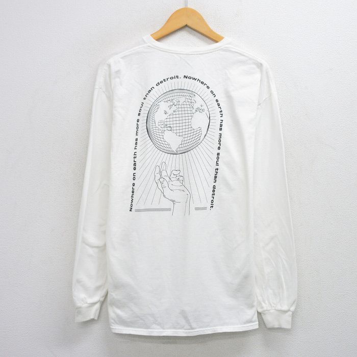XL★古着 長袖 Tシャツ メンズ SOUL デトロイト コットン クルーネック 白 ホワイト 25jul26 中古