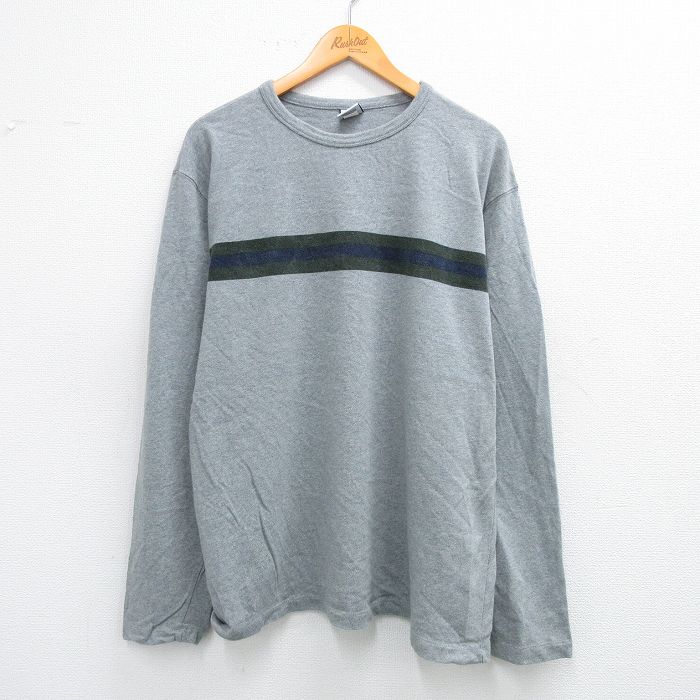 【50%OFF】XL★古着 オールドネイビー OLD NAVY 長袖 ビンテージ Tシャツ メンズ 00年代 00s 無地 コットン クルーネック グレー 25jul28 中古