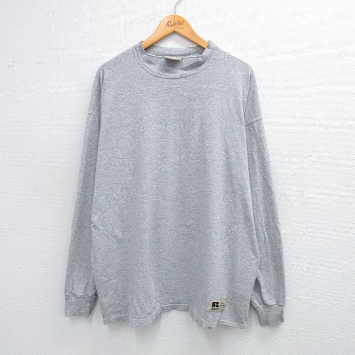 XL★古着 ラッセル 長袖 ビンテージ Tシャツ メンズ 00年代 00s 無地 グレー 霜降り 25jul28 中古