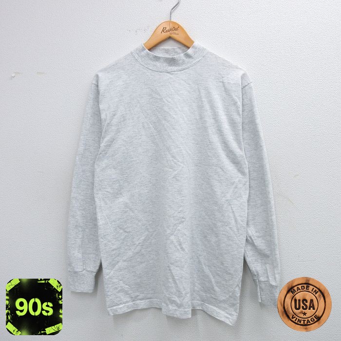 90s 長袖Tシャツ モックネック グレー M | 古着