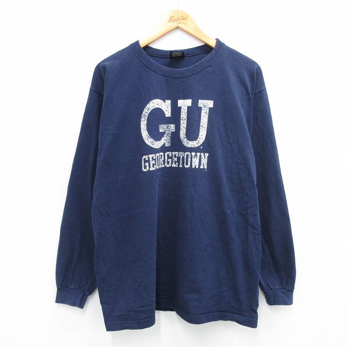 XL★古着 長袖 ビンテージ Tシャツ メンズ 90年代 90s GU HOYAS コットン クルーネック USA製 紺 ネイビー 25jul28 中古