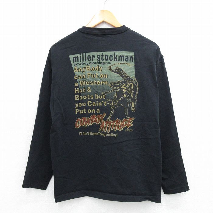 L★古着 長袖 ビンテージ Tシャツ メンズ 90年代 90s miller stockman カウボーイ コットン ヘンリーネック USA製 黒 ブラック 【spe】 25jul28 中古