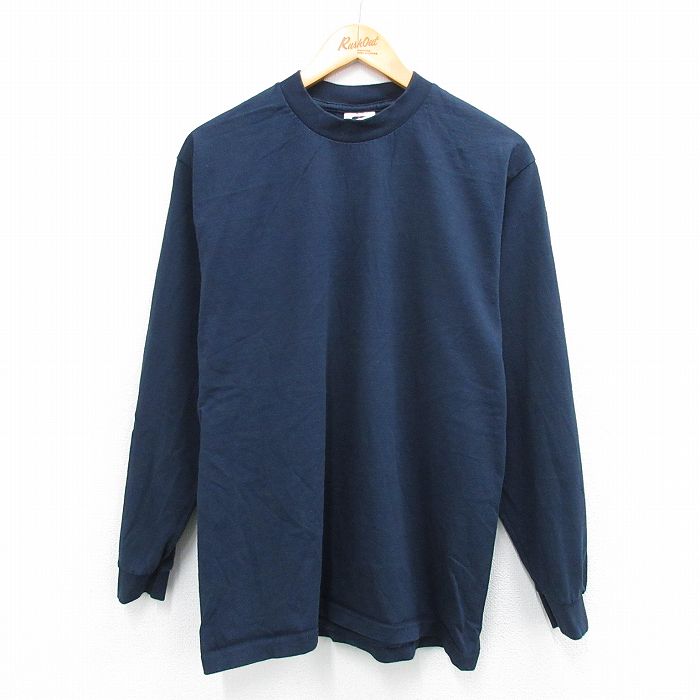 M★古着 プロクラブ 長袖 ビンテージ Tシャツ メンズ 00年代 00s 無地 コットン クルーネック USA製 紺 ネイビー 25jul28 中古